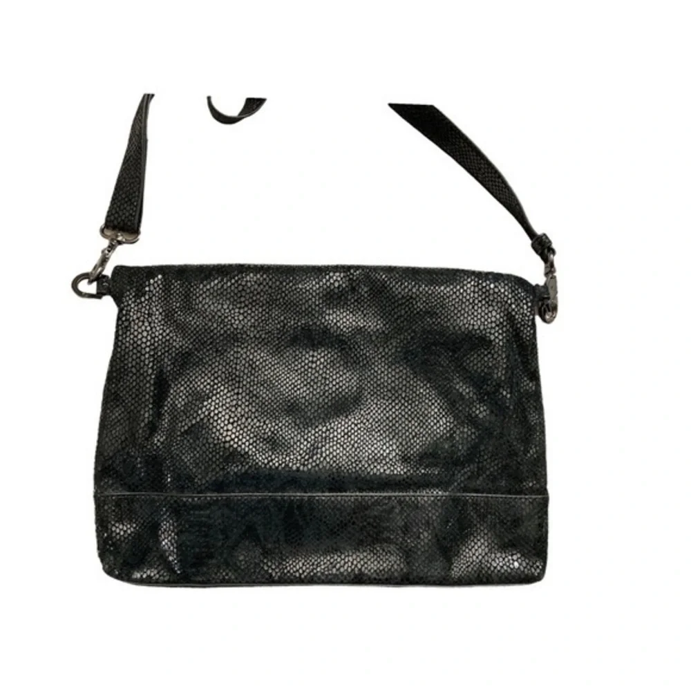 Tory Burch black embossed leather fold over crossbody bag